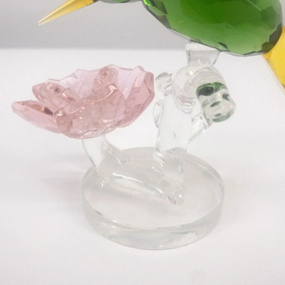 Sorelle Crystal Green Hummingbird Figurine Pink Flower Rare Signed 4 -3/4